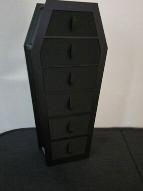 Hand Crafted Black Coffin-Shaped 6-Drawer Organizer